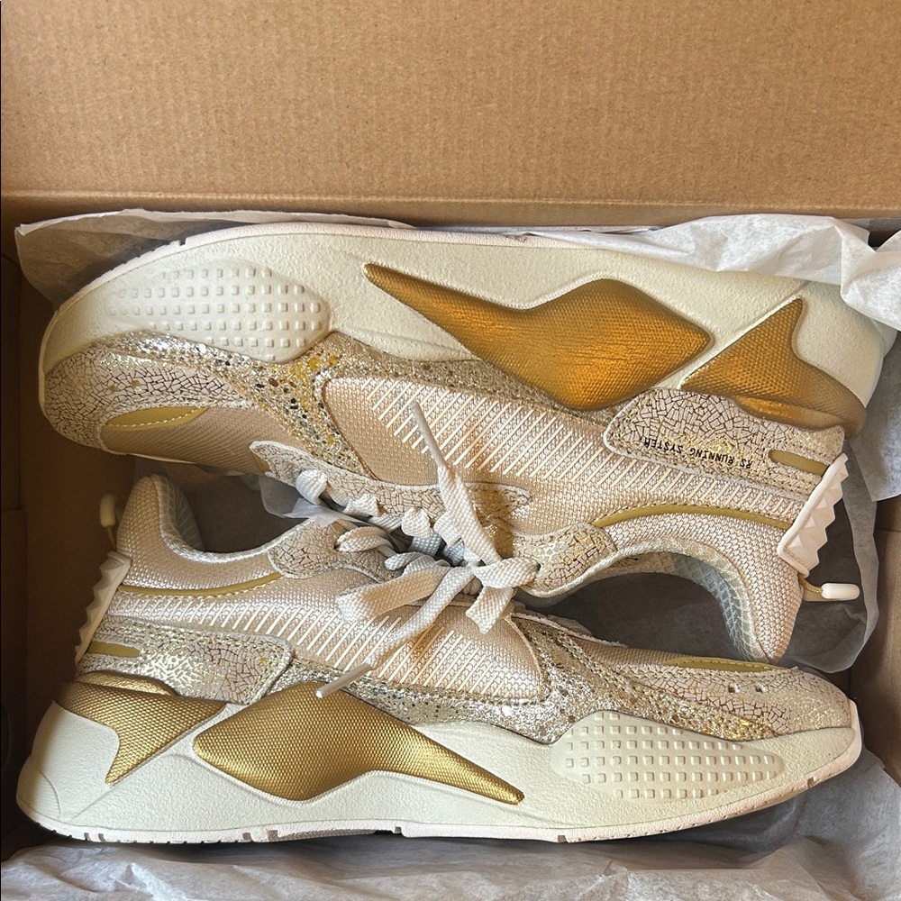 Puma Women's Gold and Cream Sneakers